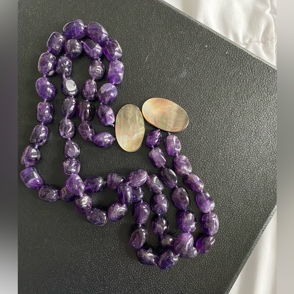 Genuine Amethyst with Abalone Clasp Necklace - Picture 6 of 7